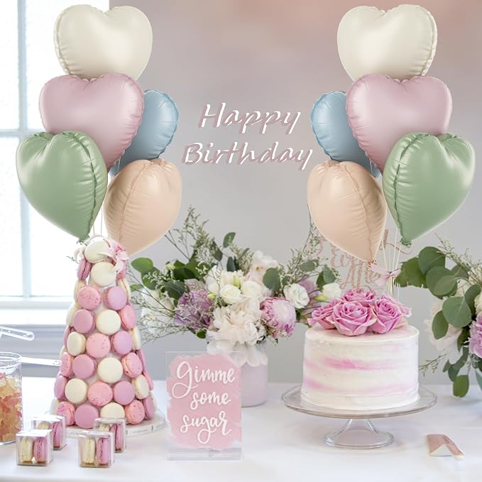 Pastel Colorful Heart Foil Balloons, 18Inch Heart Shaped Foil Balloon - Image 6