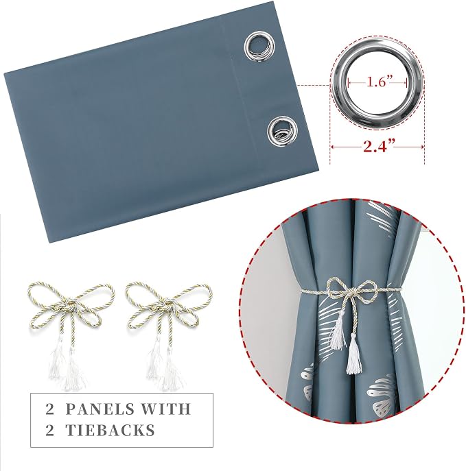 Stone Blue Blackout Curtains & Drapes 102 Inch Length 2 Panels Set - Image 4