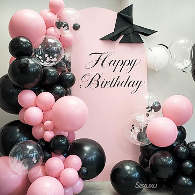 Pink and Black Balloon Arch Kit, Macaron Heart Latex Balloons - Image 6