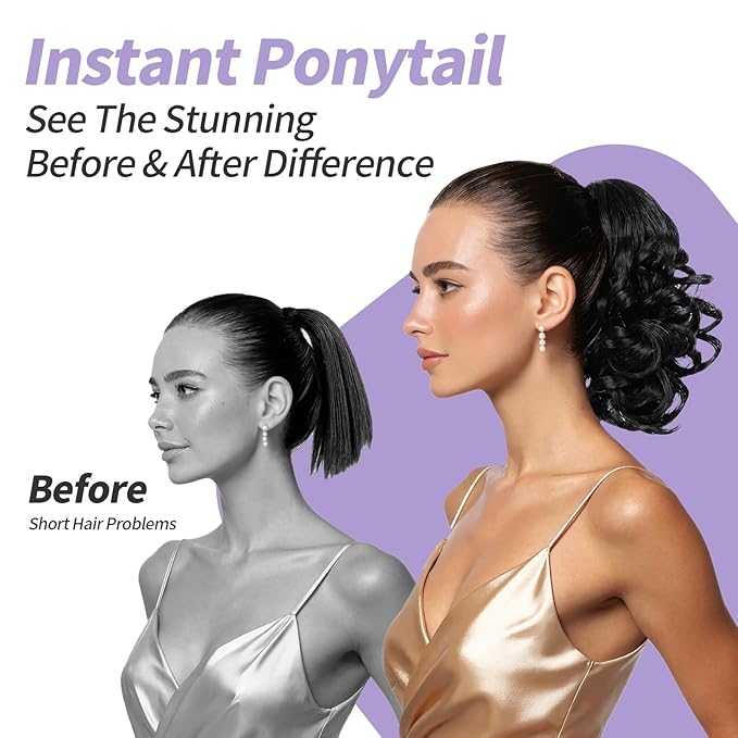 Blonde Ponytail Extension,9" Short Curly Wavy Claw Clip Pony tails Hair Extensions Natural Soft Synthetic Hairpiece for Women