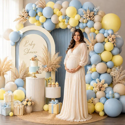 Pastel Blue Yellow Balloon Garland Arch - Image 8