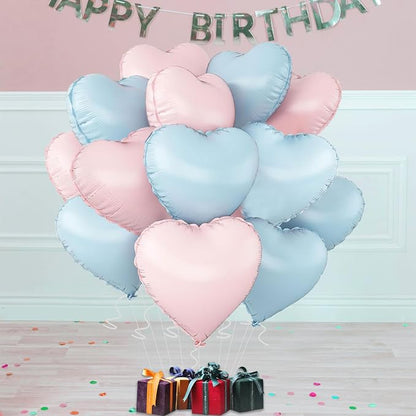 Blue Pink Heart Balloons, 18inch Light Blue Heart Shaped Foil Balloons & Baby - Image 5