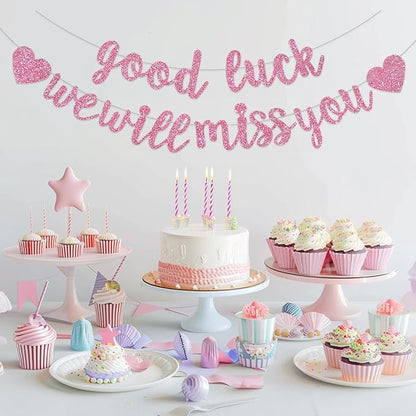 BEISHIDA Glitter Pink Good Luck We Will Miss You Banner Party Decor No DIY | - Image 6