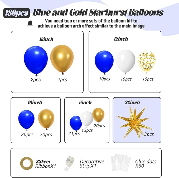 Royal Blue and Gold Balloons Arch Kit - Image 2