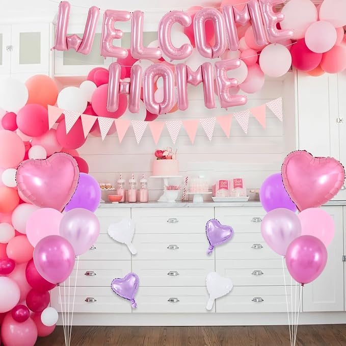 TONIFUL 16 Inch Pink Welcome Home Foil Letter Balloon Banner Decoration Kit | - Image 3