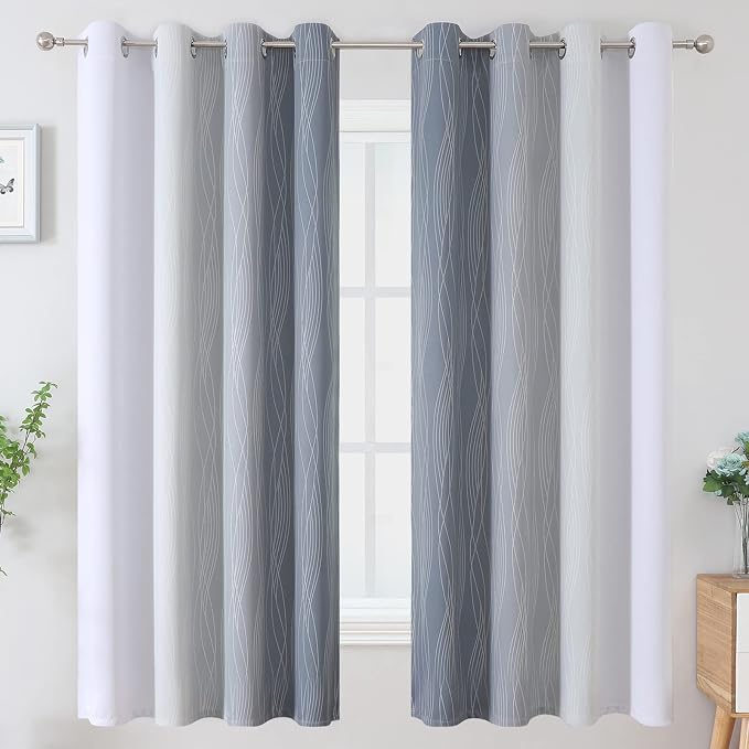 Grayish White and Grey Blackout Curtains - Image 2