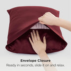 Bedsure King Size Satin Pillowcase Set of 2 - Valentine Pillow Cases for Hair and Skin with Envelope Closure, Similar to Silk Pillow Cases, Gifts for Women Men, Burgundy, 20x36 Inches, 2pcs