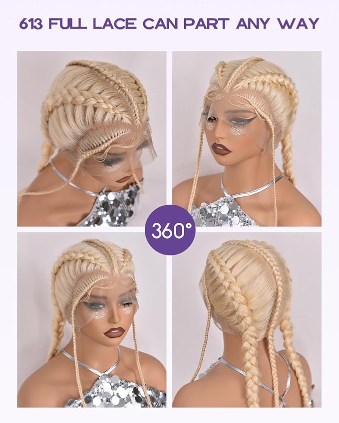 Real Full Lace Human Hair Wigs 613 Lace Front Wig Human Hair 180 Density Body Wave HD Full Lace Blonde Wig Plucked Bleached Knots Breathable Full Scalp Wig for Women 28Inch