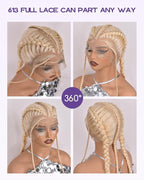 Real Full Lace Human Hair Wigs 613 Lace Front Wig Human Hair 180 Density Body Wave HD Full Lace Blonde Wig Plucked Bleached Knots Breathable Full Scalp Wig for Women 28Inch