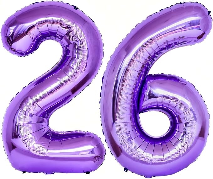 Purple 26 Number Balloons, 40 Inch Giant Number 26 Balloons Foil Mylar Helium by Lovoir
