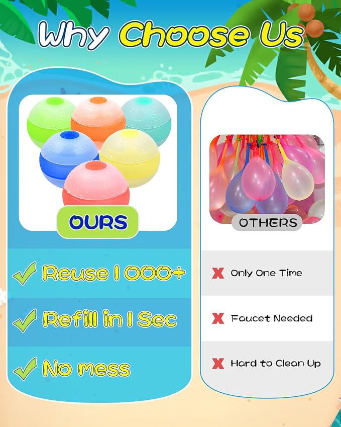Reusable Water Balloons, Quick Fill Self-Sealing Water Bomb Balloons, - Image 6