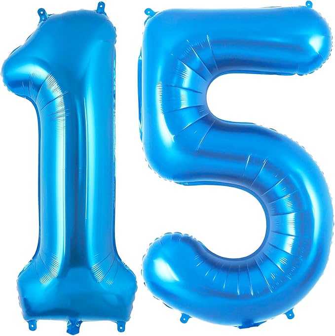 Blue 15 Balloon Number, 40 Inch Number 15 Balloon Big Blue Foil Mylar Helium by BBPOOL