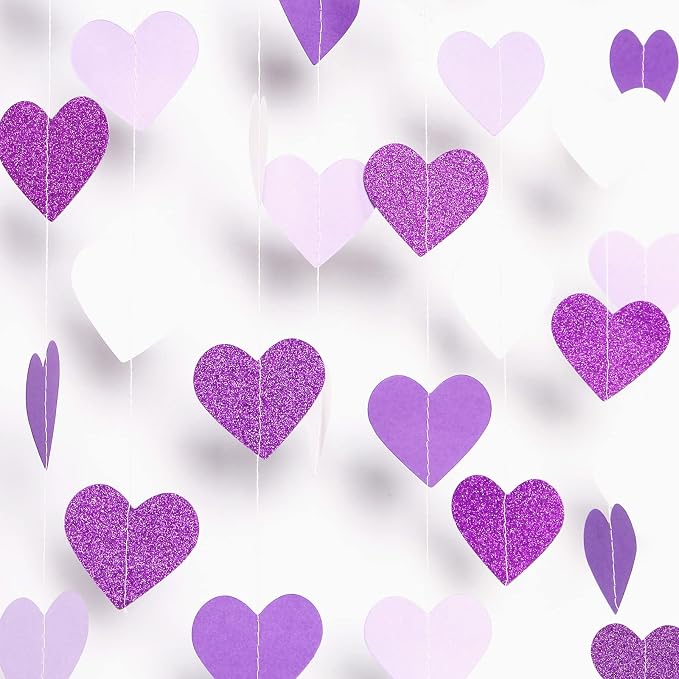 Purple Party Decoration Heart-Garland - 52Ft Purple Lavender White Streamers - Image 3