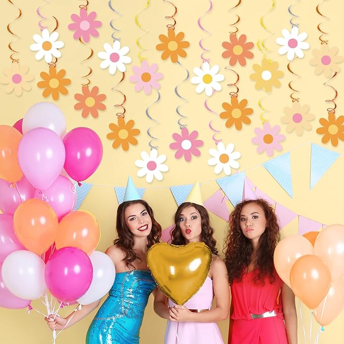 60pcs Daisy Flower Hanging Swirls Colorful Daisy Foil Swirls Ceiling Hanging - Image 6