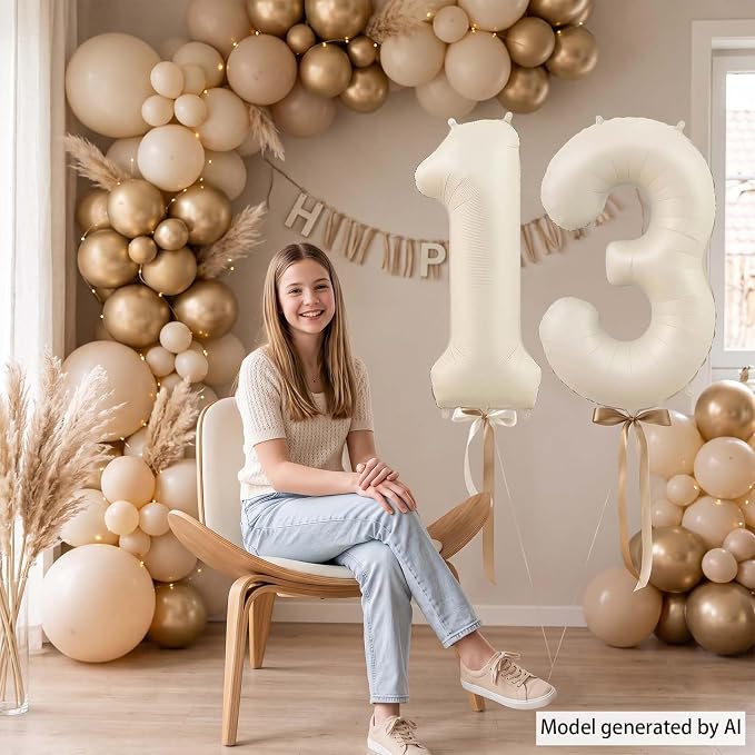 Cream Number 13 Balloon 40 Inch, Foil Numerals - Image 6