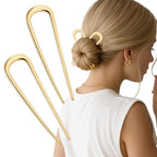 2PCS 4.2Inch French Hair Pins U-Shaped Pins for Women and Girls Fashion Metal Hair Pin French Twist Hair Pins for Buns, Updos,Stylish and Functional(set1-rabbit-gold)