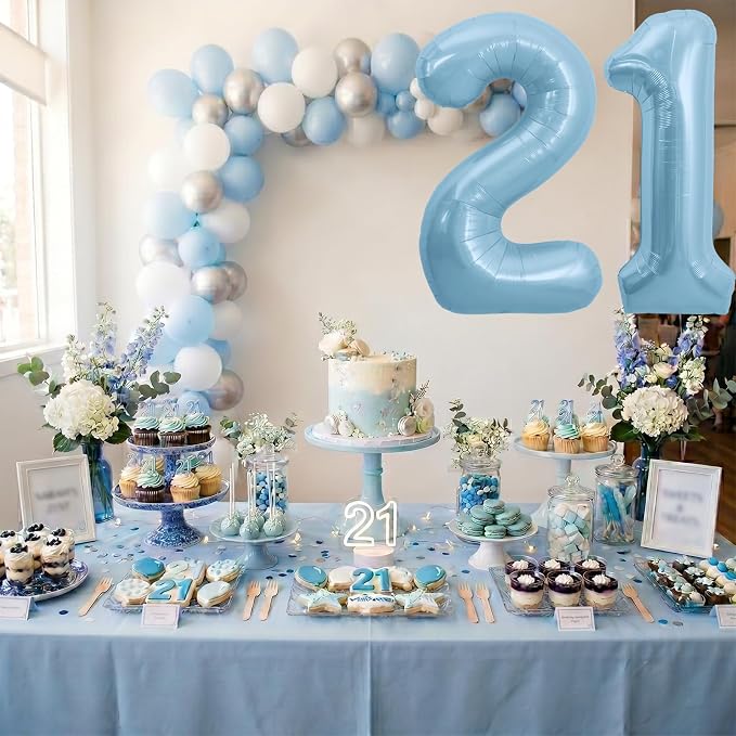 TONIFUL 40 Inch Pastel Blue Number 2 and 1 Foil Balloons Large Baby Blue Mylar - Image 4