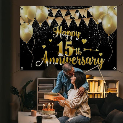 HAMIGAR 6x4ft Happy 15th Anniversary Banner Backdrop - Image 7