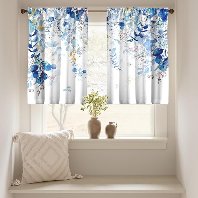 Blue Eucalyptus Leaves Kitchen Curtains Watercolor Plant Floral Curtains 39 - Image 5