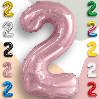 Pink Pearl Number Balloon 2 Mylar Foil Macaron Balloons 40 inch - Image 2
