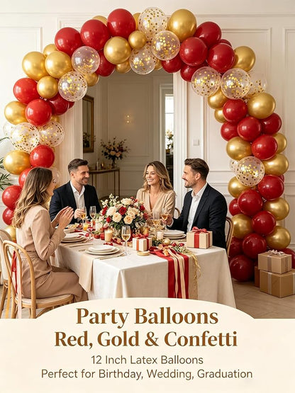 Red and Gold Balloons 60 Pcs 12 Inch Red Burgundy Latex Metallic Gold Confetti - Image 7