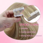 YoungSee Human Hair Tape in Extensions Highlight Blonde Tape ins Hair Extension Golden Blonde Mix Light Blonde Highlight Hair Extensions Real Human Hair Tapes Invisible Natural Looking 14 In 20pcs 50g