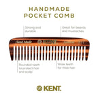 Kent 93T Wide Tooth Men's Comb, for Mustache and Beard ideal for Facial Hair, Small Pocket Sized Travel Detangler Comb, Saw-Cut Hand polished Made in England
