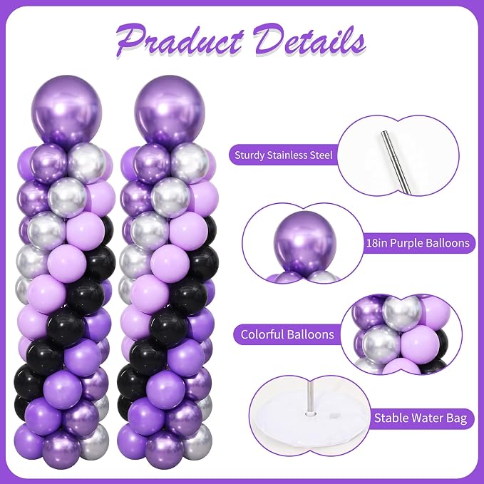 Purple and Black Silver Balloon Column Stand Kit Set of 2 - Image 5