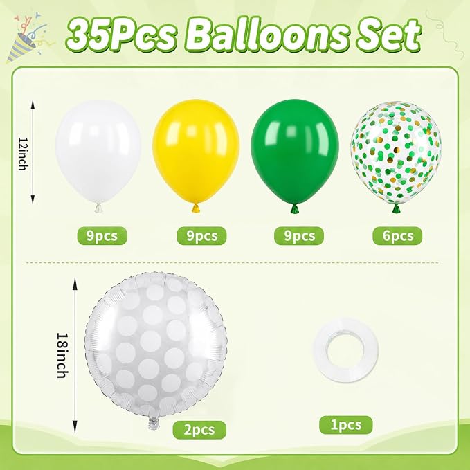 Golf Balloons, 12 Inch Green Yellow Balloons - Image 2