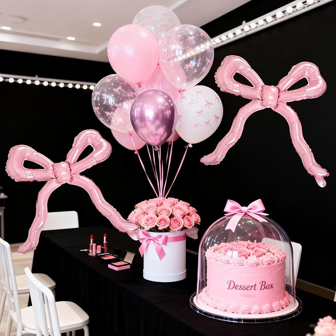 Pink Bow Balloons, 12Inch Pastel Light Pink and Bow Print Balloon - Image 5