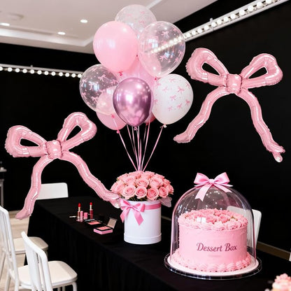 Pink Bow Balloons, 12Inch Pastel Light Pink and Bow Print Balloon - Image 5