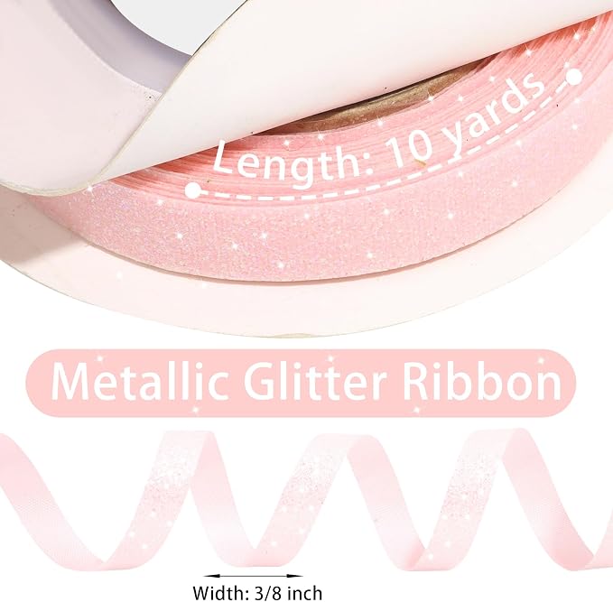 Light Pink Metallic Glitter Ribbon - Image 3