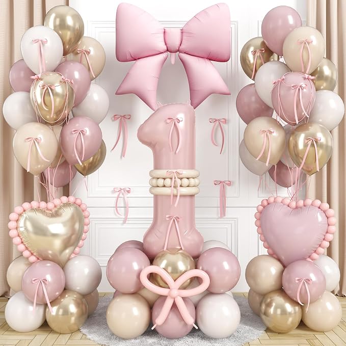 Dusty Pink Balloon Number 1 for 1st Birthday Decorations Girls, Blush Baby Pink by Jobkoo