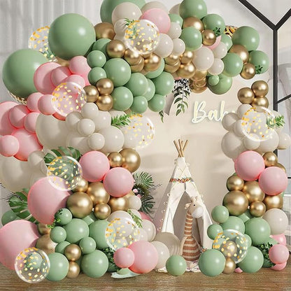 Sage Green Pink Gold Confetti Balloons Arch Kit, Party Decor | Olive green - Image 5
