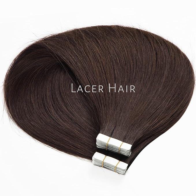 Lacer Tape in Hair Extensions Light Dark Brown Real Human Hair Tape in Extensions 20Pcs 50 Gram Skin Weft 18"