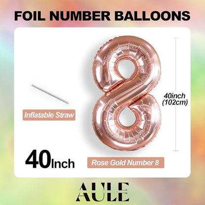 AULE 40 Inch Rose Gold 8 Balloon Number Foil 0-9 Birthday Big Numbers | - Image 3