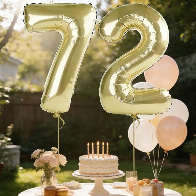 40 Inch Number 72 Balloons for 72nd Birthday Party Decorations, 0-100 Champagne - Image 3