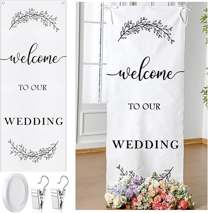 Yousoontic Welcome to Our Wedding Linen Rustic Wedding Welcome Banner Plain by Yousoontic