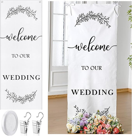 Yousoontic Welcome to Our Wedding Linen Rustic Wedding Welcome Banner Plain by Yousoontic