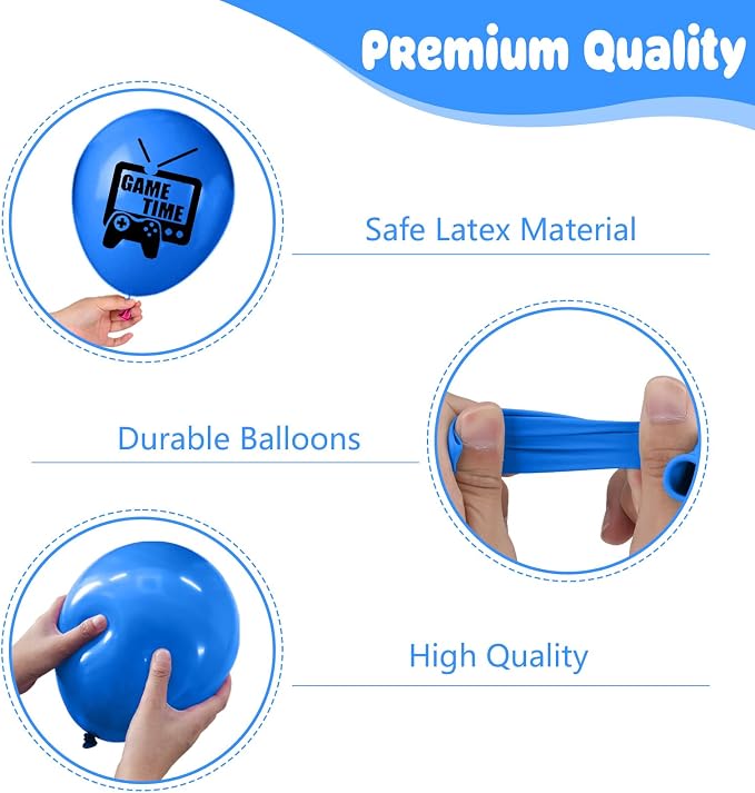 Video Game Balloons, 12 Inch Blue and Black Game Theme Printed Balloons - Image 3