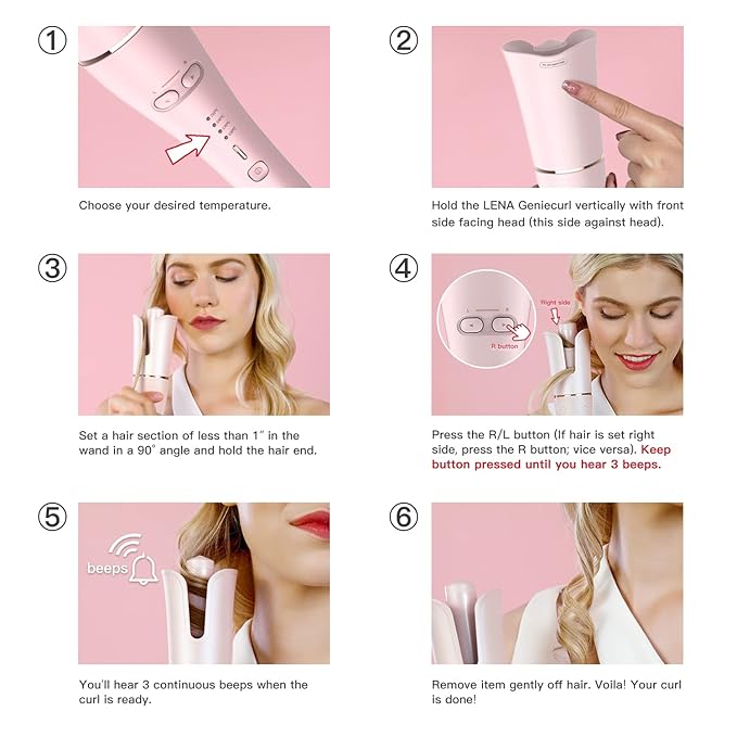 LENA Auto Hair Curling Wand, Professional Hair Curler Iron Styler, Automatic Rotating Styling Tool with Ceramic Ionic Barrel and Smart Anti-Stuck Sensor for Long and Medium-Length Hair
