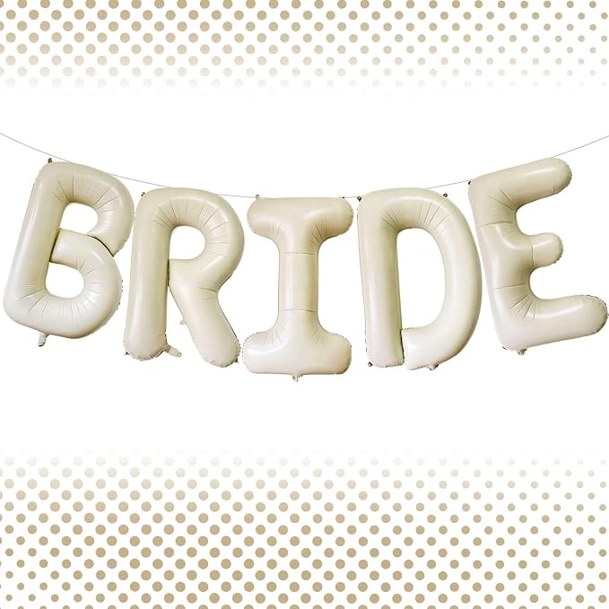 40 Inch Beige BRIDE Balloons, Giant Cream White Letters BRIDE Balloons Foil by Lovoir