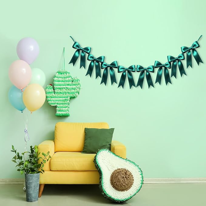 2 Strings of 16PCS Dark Green Bow Garlands Banner Decoration, Pre-Strung Satin by Unknown
