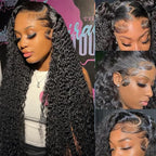Aomllute 13x4 Deep Wave Lace Front Wigs Human Hair Pre Plucked 200 Density HD Transparent Lace Front Wigs Human Hair with Baby Hair Deep Curly Wigs Human Hair For Women 22inch