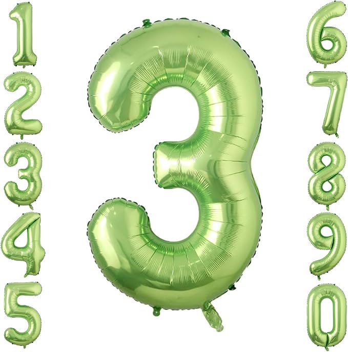 Light Green Number 3 Balloon 40 Inch, Glossy Metallic Foil Party Supplies | by Unknown