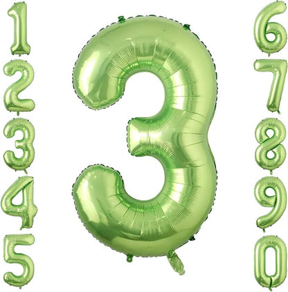 Light Green Number 3 Balloon 40 Inch, Glossy Metallic Foil Party Supplies | by Unknown