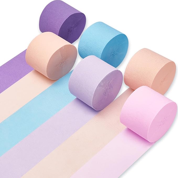 PartyWoo Crepe Paper Streamers 6 Rolls 492ft, Pack of Peach, Light Pink and by PartyWoo