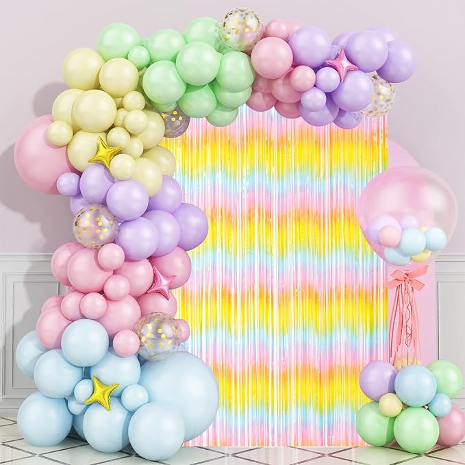Voircoloria Pastel Foil Fringe Backdrop Curtains, 2 Pack | Tinsel Streamers - Image 7