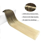 DOORES Human Hair Extensions Clip in, Ombre Ash Brown to Platinum Blonde 120g 7pcs 22 Inch, Clip in Hair Extensions Straight Natural Wedt