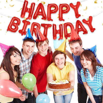 PIGETALE Red Happy Birthday Balloons Banner, 16 Inch Mylar Foil Letters Balloons - Image 3